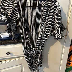 Free People Black and White Striped Blouse